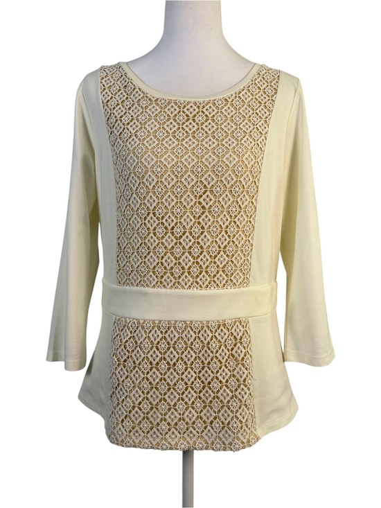 Ann Taylor Tops - Ann Taylor Cream Lace-Front& Back Mixed‑Media Top With Lace Panel Size M